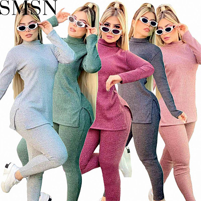 2 piece outfits 2022 autumn and winter lapel slim solid color women sweater suit