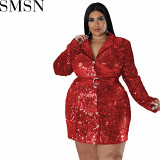 Plus Size Dress European and American plus size women clothes wholesale supply sequin suit