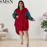 Plus Size Dress wholesale supply new leopard print long sleeve hit sequins dress