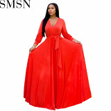 Plus Size Dress summer new solid color dress tight waist mop dress