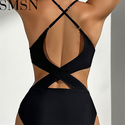 2023 solid color backless Siamese sexy lacing bikini Swimwear swimsuit women