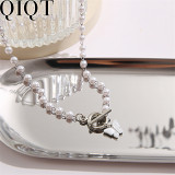 Cross border necklace minority senior OT buckle pearl chain butterfly pendant clavicle chain