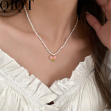 Vintage pearl necklace small fragrant double tulip necklace love pendant necklace