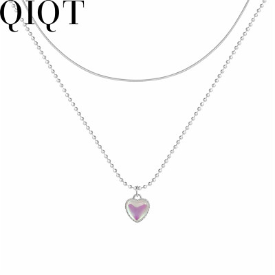 Personality pendant choker Dazzle stone heart fold wear double design love moonstone necklace