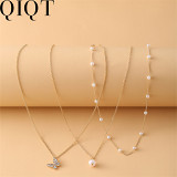 Vintage ins style multi layered wear necklace simple pearl pendant necklace collarbone chain