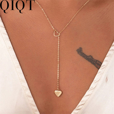 Retro pearl necklace female minority heart clavicle chain creative simple heart heart love pendant Y necklace