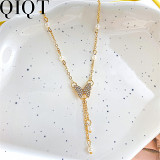 European and American simple design sense of light luxury butterfly pearl necklace clavicle chain