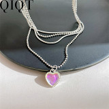 Personality pendant choker Dazzle stone heart fold wear double design love moonstone necklace