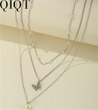 Vintage ins style multi layered wear necklace simple pearl pendant necklace collarbone chain