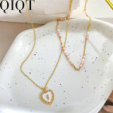 French simple double love rice bead necklace double layer wear pearl necklace
