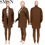 Fashion sets fleece lined fabric cardigan coat two piece set (excluding Real shot inner wear)