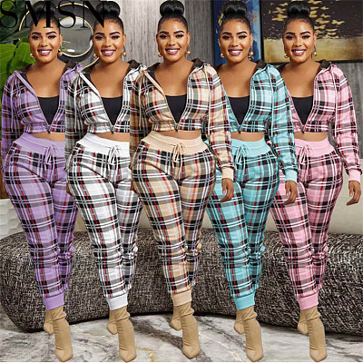 Two piece outfits Amazon women clothing Plaid Zipper fashion casual exercise two piece set