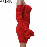 Plus Size Dress European and American style dress Amazon hot solid color draped dress
