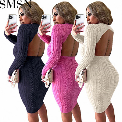 Plus Size Dress Europe and America solid color sexy fashion women sweater dress