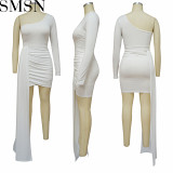 Plus Size Dress Amazon autumn solid color one shoulder diagonal collar sexy slim dress