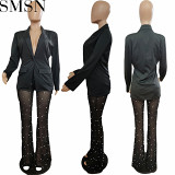 2 piece outfits Amazon European and American women clothing fashion suit mesh beads suit