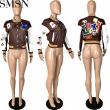 Europe and America women clothing 2022 poker press button fashion casual thread baseball uniform