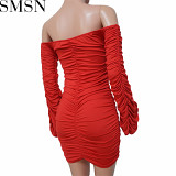 Plus Size Dress European and American style dress Amazon hot solid color draped dress