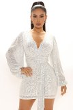 Plus Size Dress cross border sequin dress sequined V neck long sleeve nightclub sexy dress