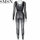 Sexy women jumpsuit 2022 autumn and winter New fashionable see through hollow one piece trousers