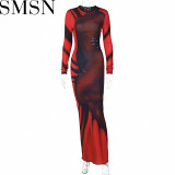 Plus Size Dress autumn fashion street style contrast color fit long sleeve long dress wholesale