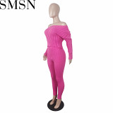 2 piece set women high quality knitting suit sweater woollen trousers two piece set