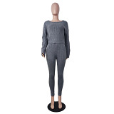 2 piece set women high quality knitting suit sweater woollen trousers two piece set