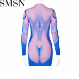 Plus Size Dress 2022 winter New Fashion printed slim round neck sheath long sleeve dress