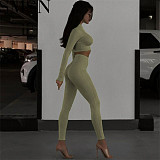 2 Piece Outfits Winter new fashion slim fit midriff baring long sleeve top slim yoga trousers suit