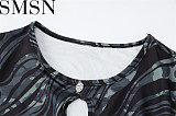 Plus Size Dress 2022 winter New Fashion printed sexy chest hollow long sleeve slim hip skirt