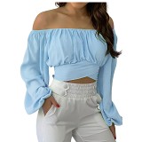 Amazon independent station hot sale Women off shoulder cross tied long sleeves tops