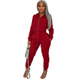 2 Piece Set Women European and American fashion Dralon fabric hooded zipper casual suit