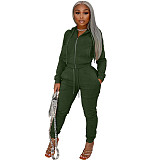 2 Piece Set Women European and American fashion Dralon fabric hooded zipper casual suit