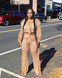 2 piece outfit European and American casual solid color knitted long sleeve tassel suit