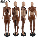 Fashion sets 2022 spring and summer popular leather two piece set personalized cardigan suit