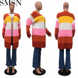 Amazon independent station multi color mosaic knitted long sleeved jacket in stock