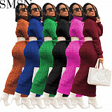 Plus Size Dress solid color turtleneck knitting long dress (without Belt)
