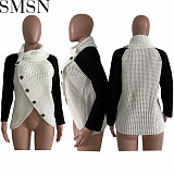 European and American women clothing casual knitted turtleneck contrast color sweater