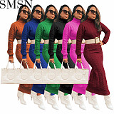 Plus Size Dress solid color turtleneck knitting long dress (without Belt)