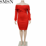 Plus Size Dress V neck solid color midi dress sexy dress wish hot sale