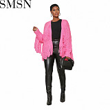 Cross border supply European and American new solid color knitted tassel short cardigan coat