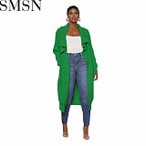 European and American women clothing casual solid color long knitted cardigan coat