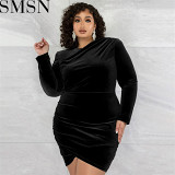 Plus Size Dress 2022 autumn and winter new women clothing color pleated daily plus size dress