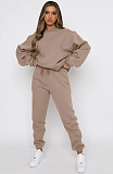 2 Piece Set Women autumn and winter solid color round neck pullover casual long sleeve sweater suit
