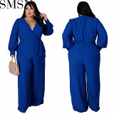 Bodycon jumpsuit Amazon cross border supply loose temperament straight solid color belt jumpsuit