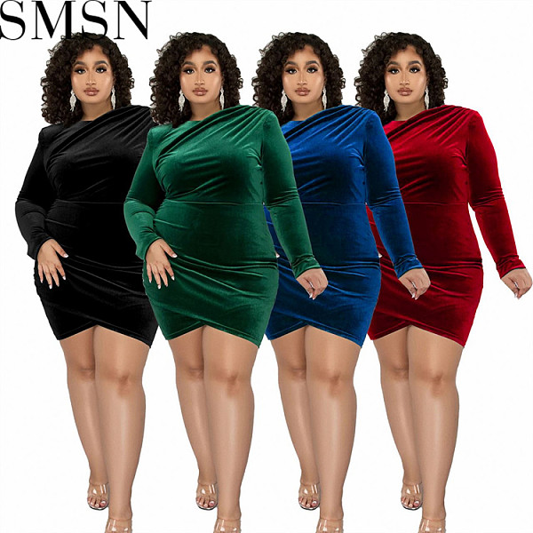 Plus Size Dress 2022 autumn and winter new women clothing color pleated daily plus size dress