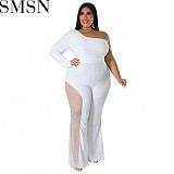 Women Jumpsuits And Rompers fashion slim solid color rhinestone one shoulder plus size jumpsuit