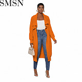 European and American women clothing casual solid color long knitted cardigan coat