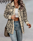 2022 Amazon fall winter fashion leopard print button long sleeve jacket coat female
