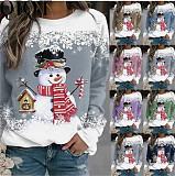 2022 cross border Christmas New snowman print long sleeve casual loose T shirt
